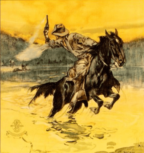 General Exchange — rider crossing the ford at dawn